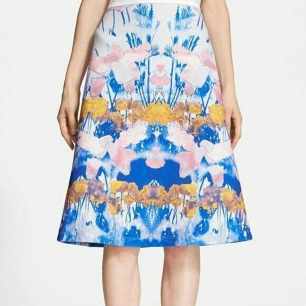 HUNTER BELL Blue and Pink Floral A-Line Skirt